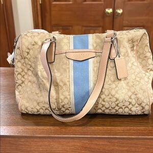 NWOT Coach Tan and Blue Satchel with Signature Style